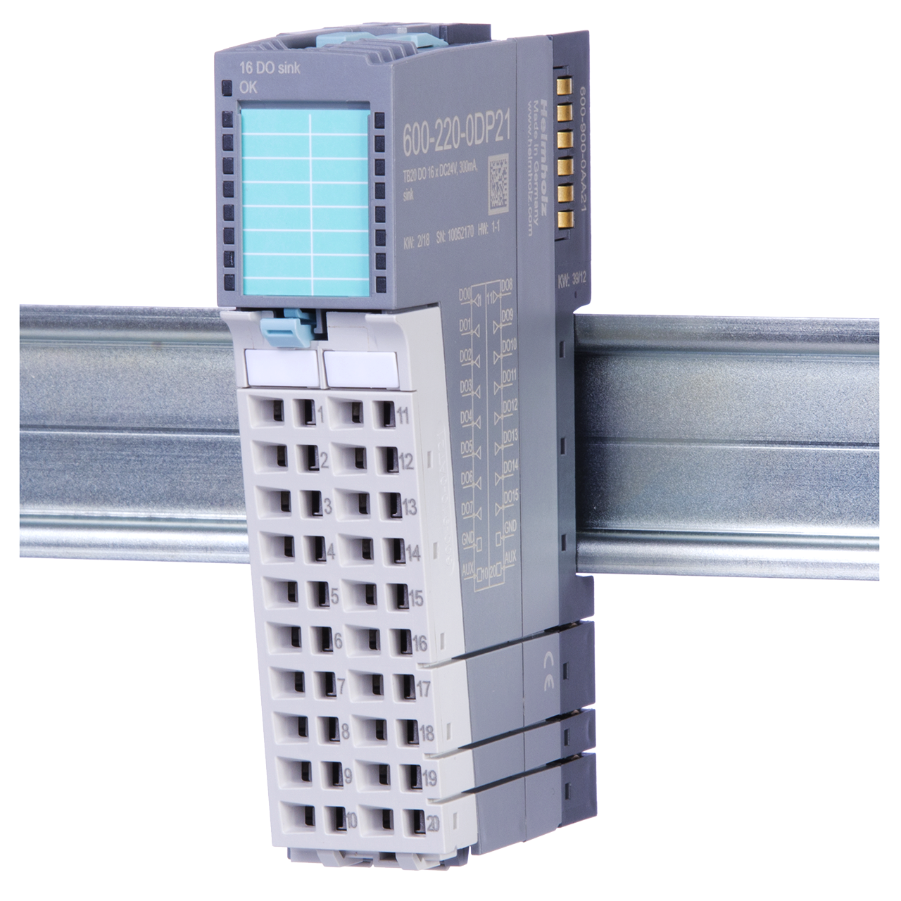 Helmholz TB20, Modulo Salidas Digitales - DO 16x DC 24 V, 300 mA, sink 600-220-0DP21