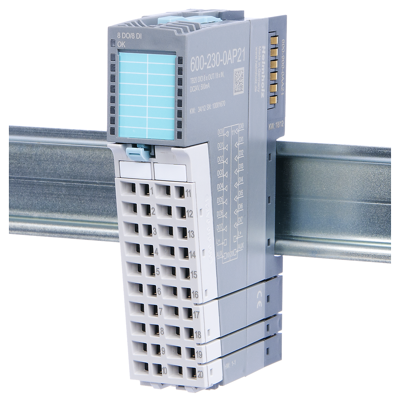 Helmholz TB20, Modulo Entradas y Salidas - DIO 8x Out / 8x In DC 24 V, 500 mA 600-230-0AP21