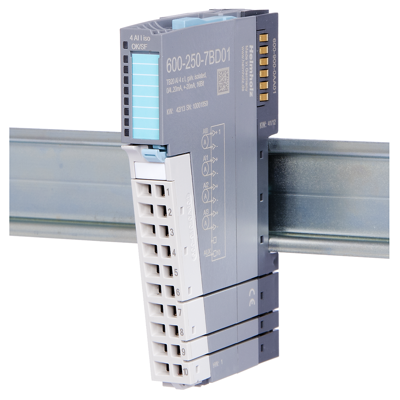 Helmholz TB20, Modulo Entradas Analogas - AI 4x I, 0/4-20mA, +-20mA, Iso., 16 Bit 600-250-7BD01