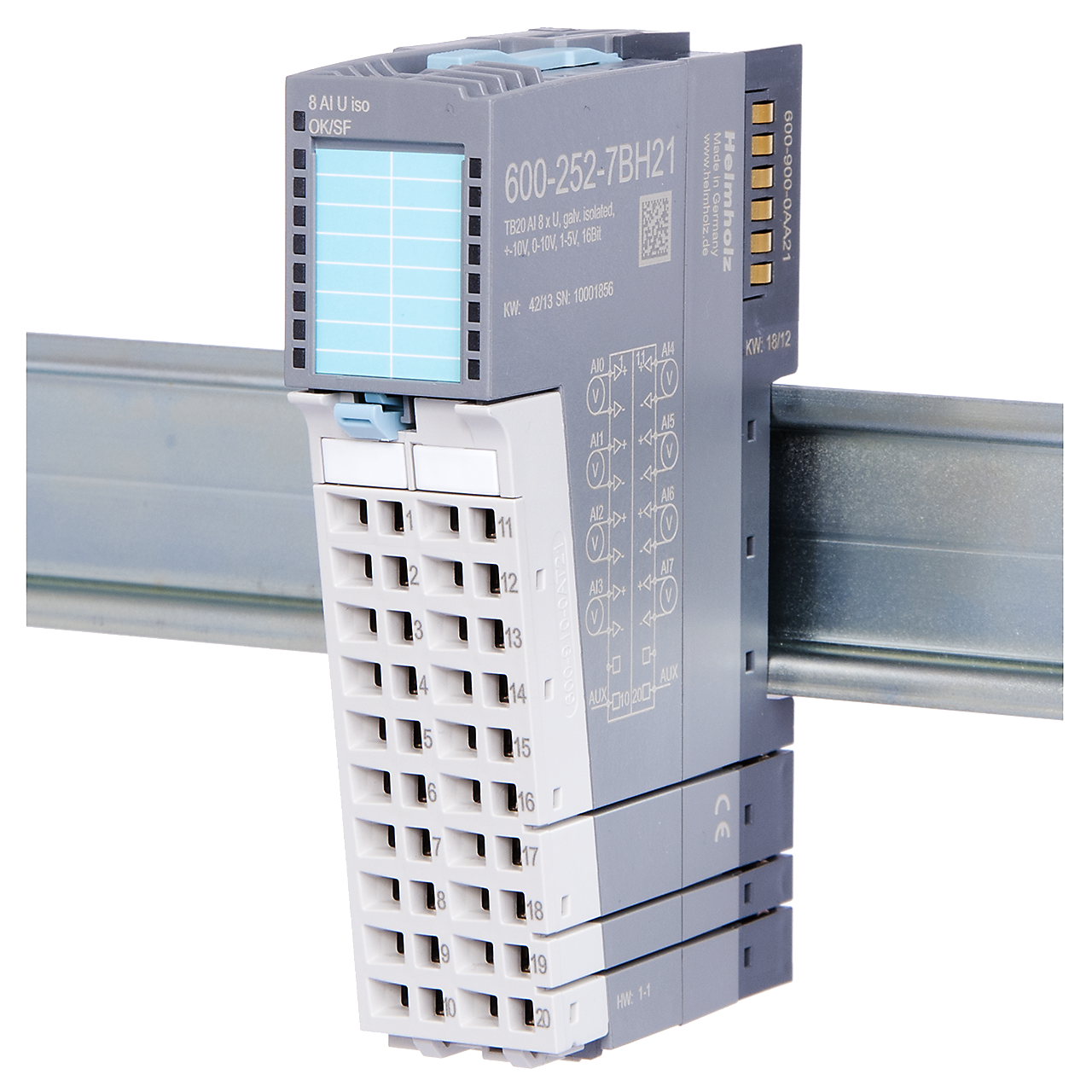 Helmholz TB20, Modulo Entradas Analogas - AI 8x U, +-10V, 0-10V, 1-5V, Iso., 16 Bit 600-252-7BH21