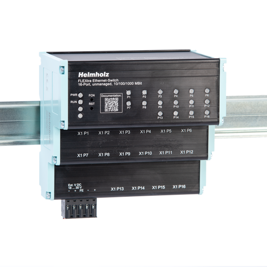 Helmholz FLEXtra Ethernet-Switch, 16 puertos, no administrado, 10/100/1000 MBit, montaje en riel DIN 700-845-16S01