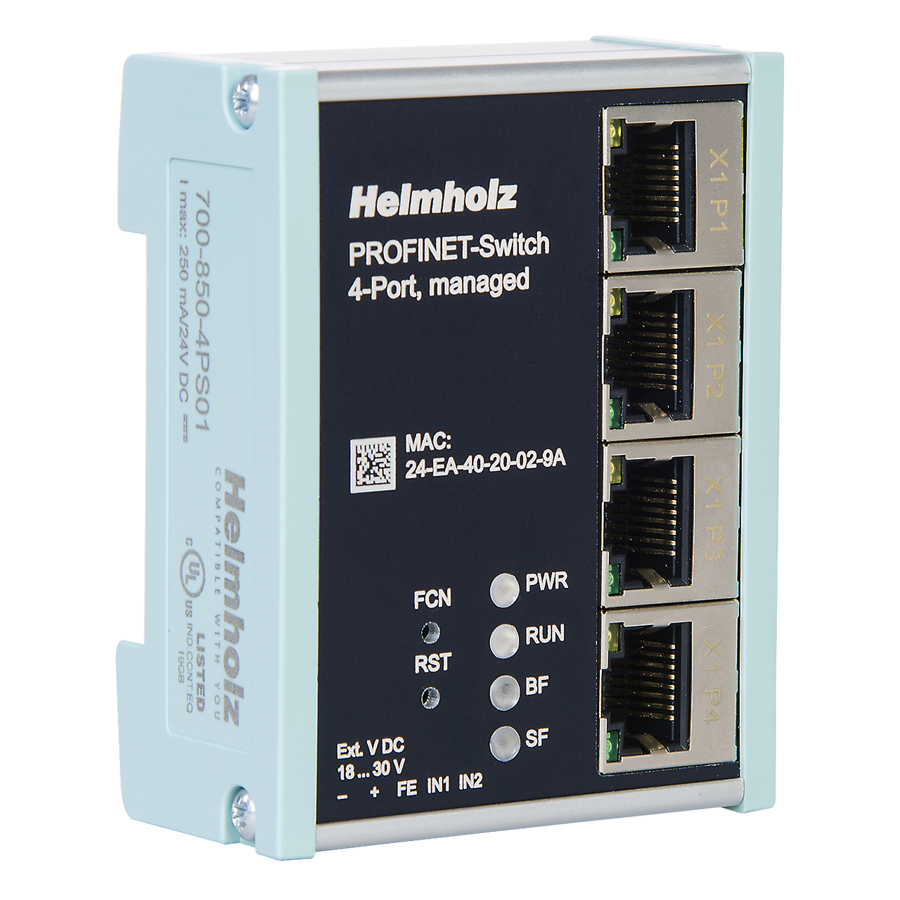 Helmholz PROFINET-Switch 4 puertos, administrable, montaje en riel DIN 700-850-4PS01