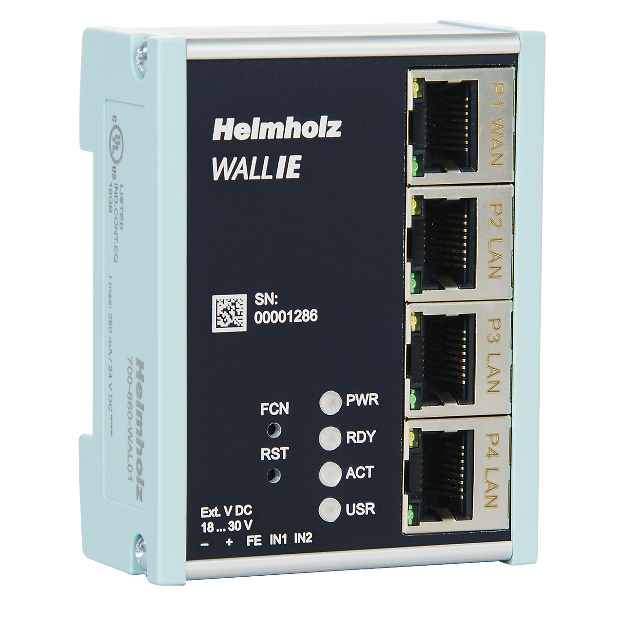 Helmholz WALL IE, NAT Gateway / Firewall Industrial, 1x WAN/ 3x LAN, 10/100Mbps 700-860-WAL01